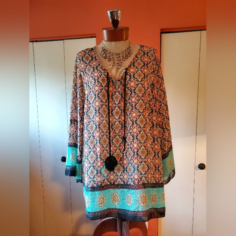 Semi sheer Bohemian tunic or cover up